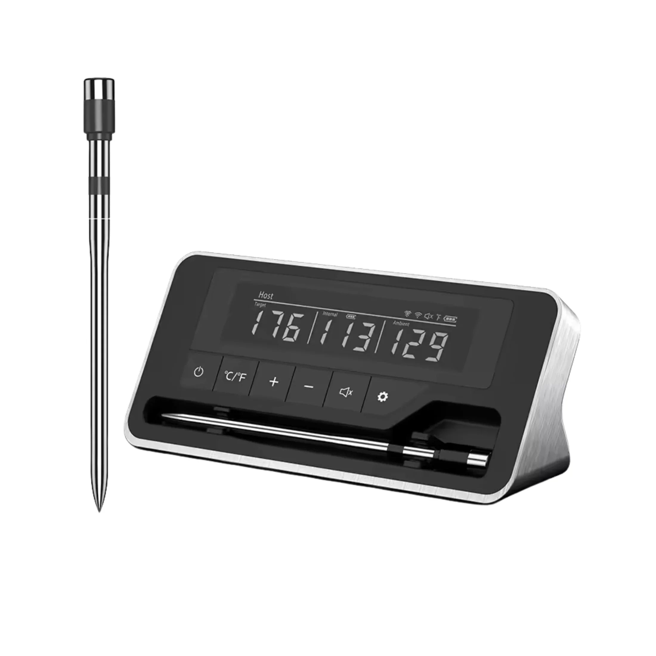 Wireless digital meat thermometer with stainless steel probe for BBQ grilling