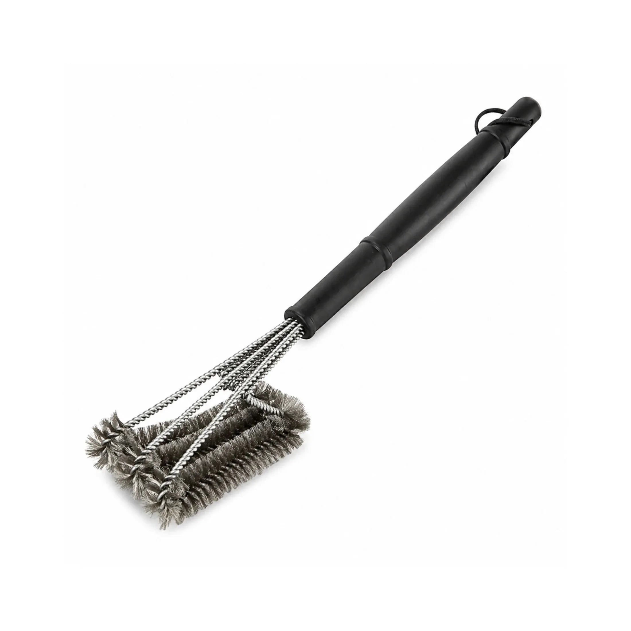 Stainless steel BBQ grill brush with black handle for cleaning barbecue grates