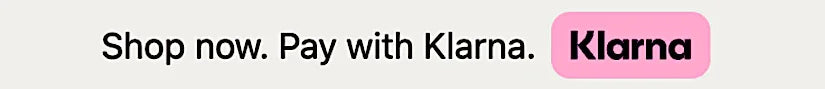 Shop now pay with Klarna banner in black text and pink Klarna logo on light background