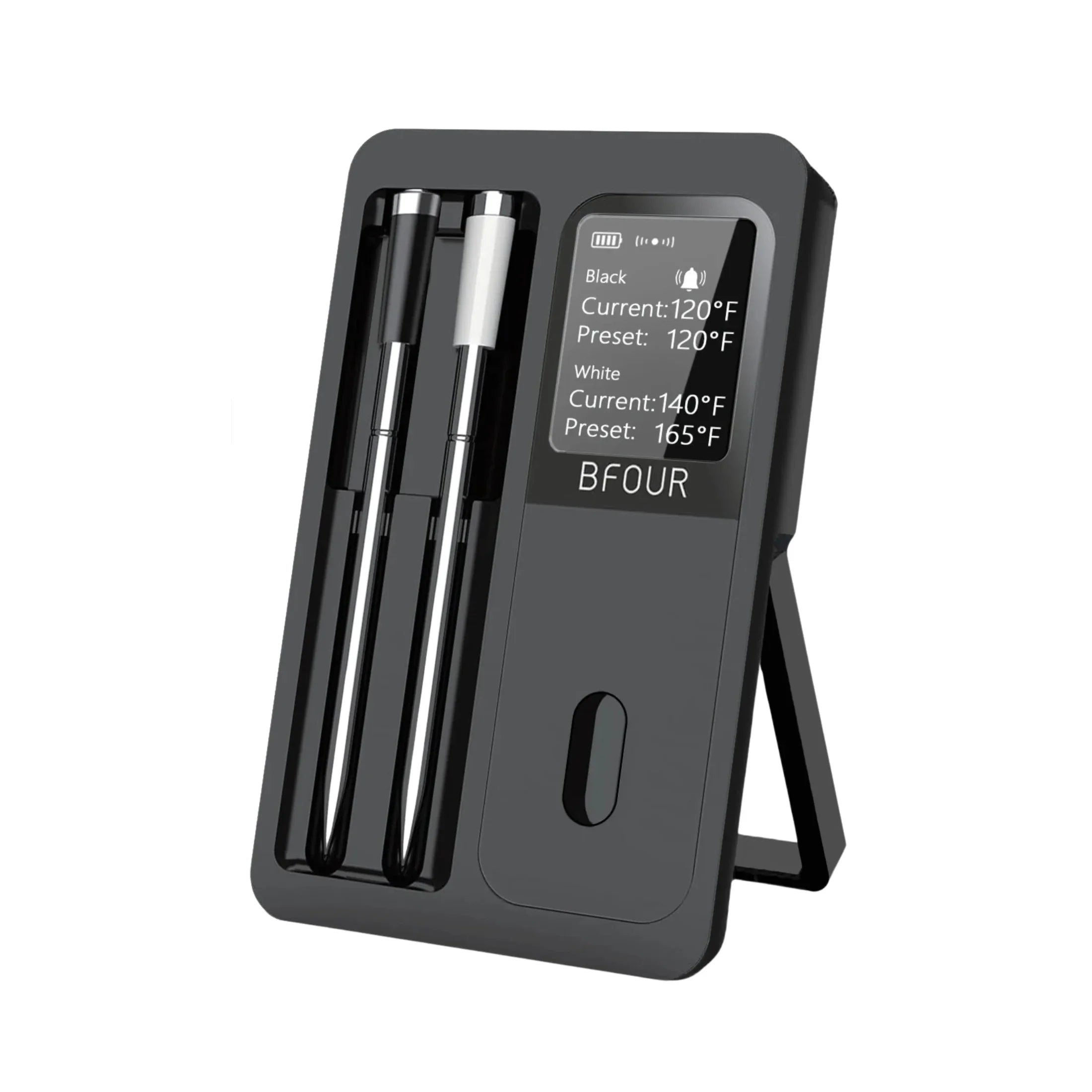 Wireless digital meat thermometer with dual probes and temperature display for BBQ grilling