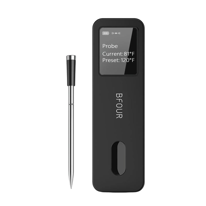 Wireless digital meat thermometer with probe and display for BBQ grilling