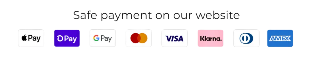 Accepted payment methods include Apple Pay, Google Pay, PayPal, Mastercard, Visa, Klarna, Amex.